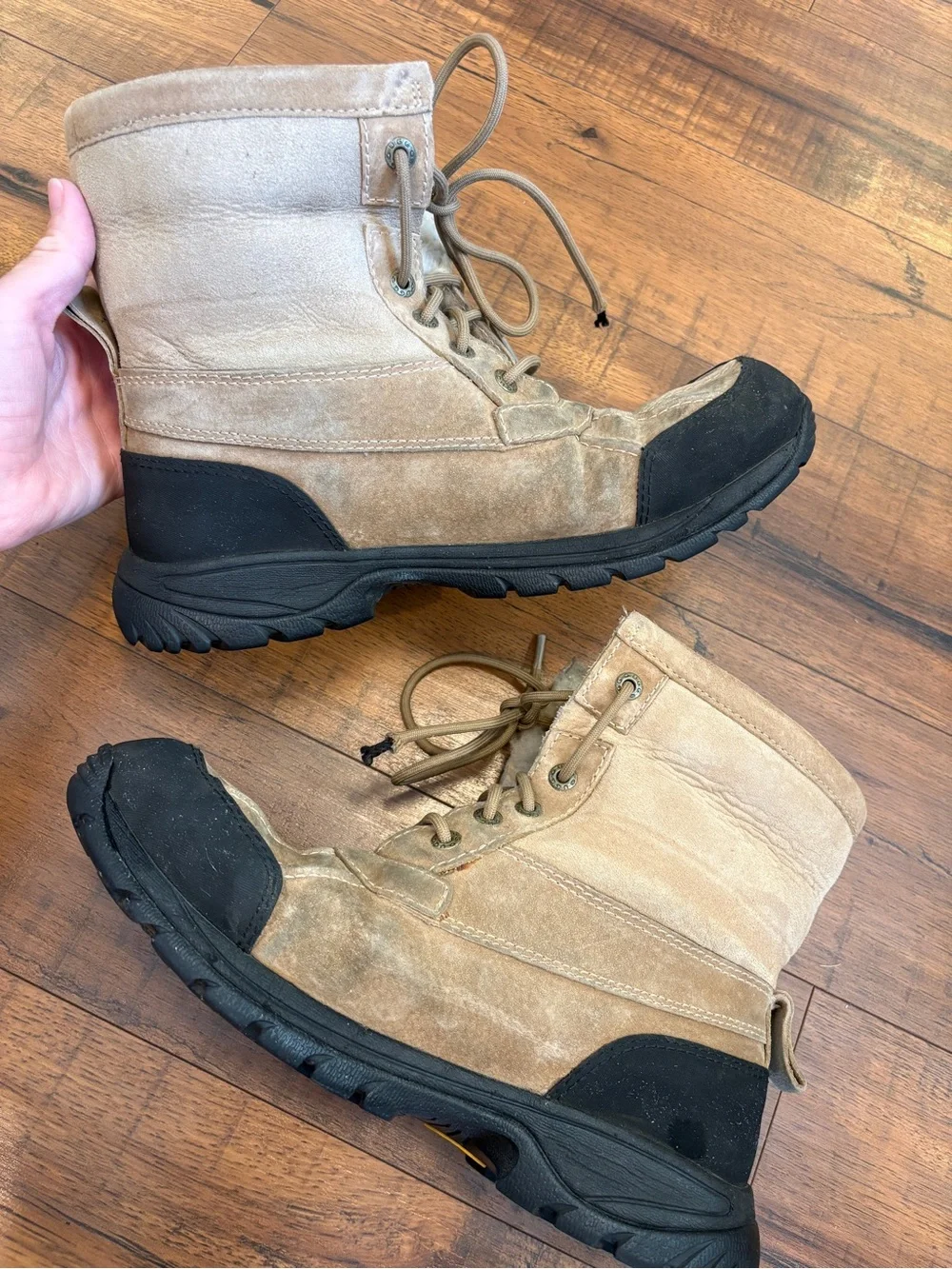 UGG Australia Hilgard Rope Beige Men's Boots Size 9 Fur Sherpa Lined Lace Up Tan